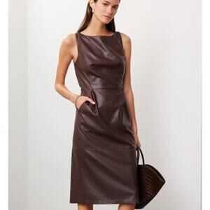 Adam Lippes Brown Faux Leather Sheath Dress SIZE 16 Sleeveless Career Work $340